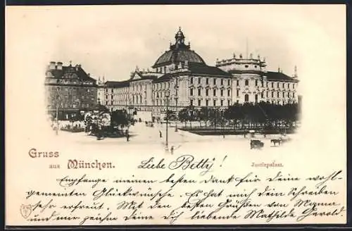 AK München, Justizpalast mit Strassenpartie und Vorplatz
