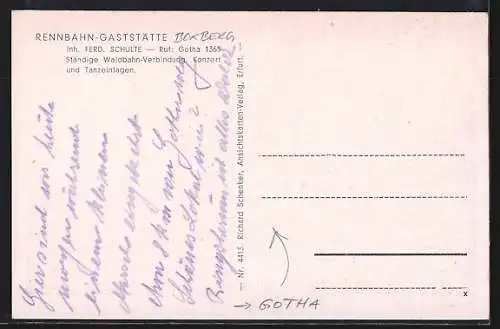 AK Boxberg-Gotha, Gasthaus Rennbahn-Gaststätte mit Terrasse