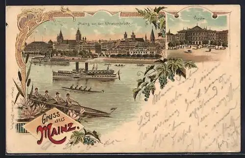 AK Mainz, Ansicht von der Strassenbrücke, Theater