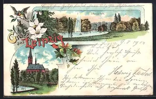 Lithographie Leipzig, Johanna-Park, Kirche