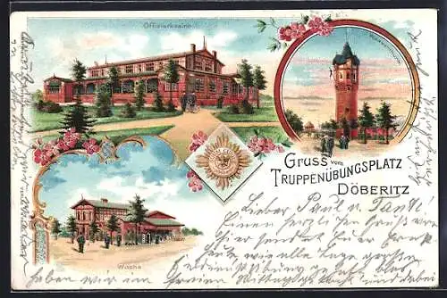 Lithographie Döberitz, Offiziers-Kasino, Wache, Wasserturm