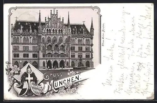 AK München, Rathaus mit Vorplatz