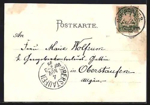 Lithographie München, Frauenkirche und Maximilian-Brücke