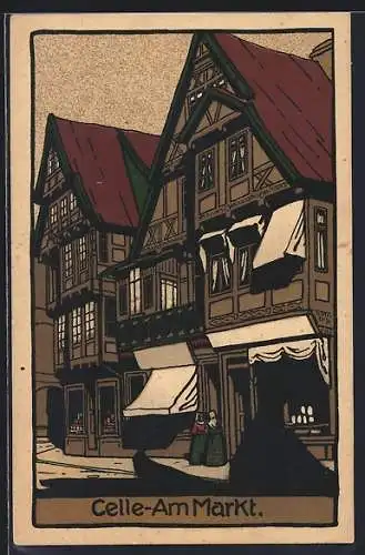 Steindruck-AK Celle, Haus am Markt