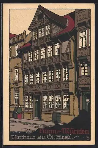 Steindruck-AK Hann.-Münden, Pfarrhaus zu St. Blasii