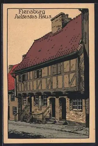 Steindruck-AK Flensburg, Aeltestes Haus