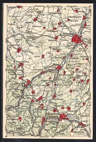 AK Arnstadt, Karte der Umgebung Arnstadt-Ilmenau, WONA-Verlag1