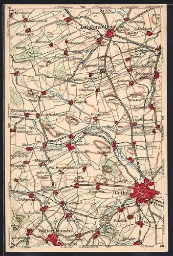 AK Gotha, Geografische Landkarte vom Ort mit Umgebung