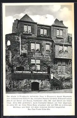 AK Boppard a. Rh., Weinhaus Hotel Römer-Burg in der Frontalansicht