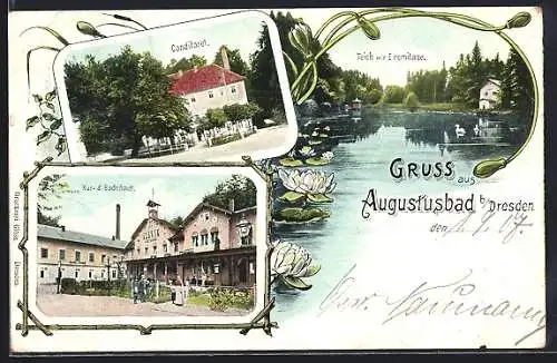 AK Augustusbad b. Dresden, Konditorei, Kur- & Badehaus, Jugendstil