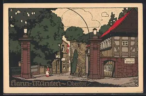 Steindruck-AK Hann.-Münden, Obertor