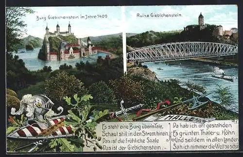 AK Halle / Saale, Burg Giebichenstein im Jahre 1400, Ruine Giebichenstein, Vers