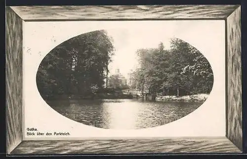 AK Gotha, Blick über den Parkteich, im Rahmen