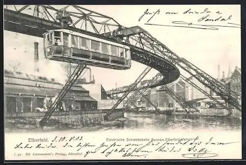 AK Elberfeld, Ortsansicht mit Elektrischer Schwebebahn