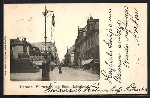AK Barmen, Werterstr. mit Bismarkdenkmal