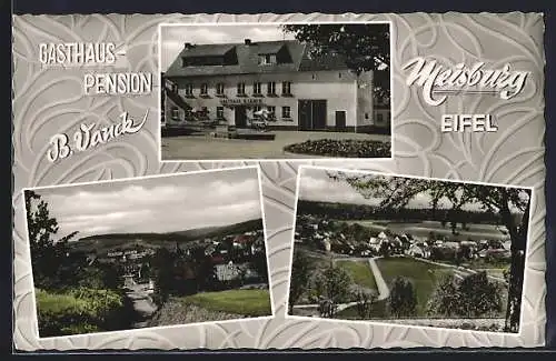 AK Meisburg /Eifel, Gasthaus-Pension B. Vanck, Ortsansichten