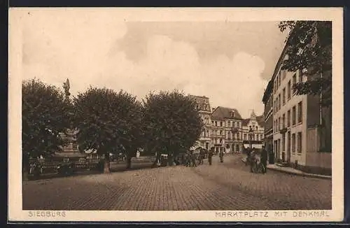 AK Siegburg, der Marktplatz mit dem Denkmal