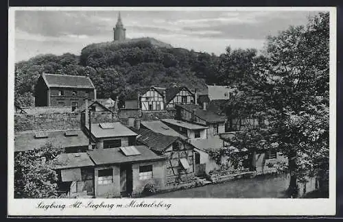 AK Siegburg, Alt-Siegburg m. Michaelsberg aus der Vogelschau