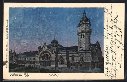 AK Köln a. Rh., Bahnhof mit Strasse aus der Vogelschau