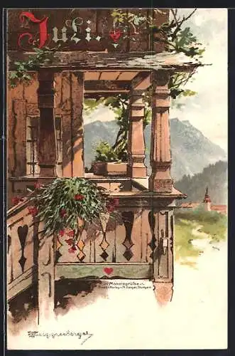 Künstler-AK T.Guggenberger: Allegorie Juli, Sonniger Balkon