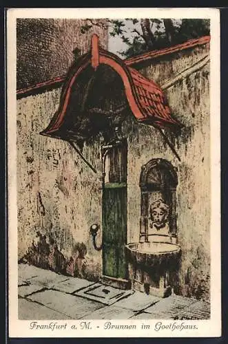 Künstler-AK Bernhard Liebig: Brunnen im Goethehaus in Frankfurt a. M.