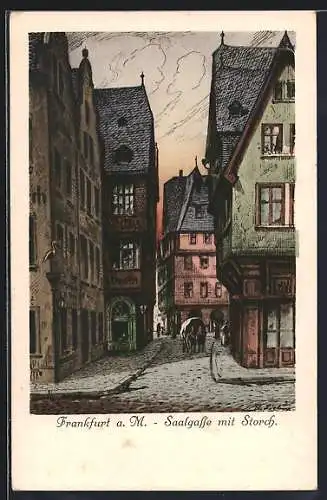 Künstler-AK Bernhard Liebig: Saalgasse mit Storch in Frankfurt a. M.