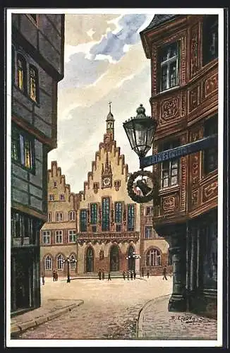Künstler-AK Bernhard Liebig: Frankfurt a. M., Römer mit Rathaus