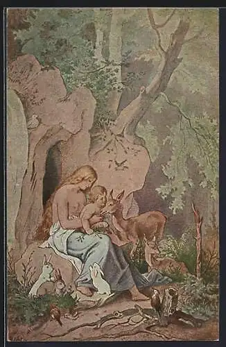 Künstler-AK Ludwig Richter: Genoveva