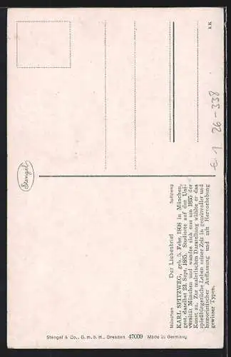 Künstler-AK Hermann Rüdisühli: Mann lässt Liebesbrief an einer Schnur herunter