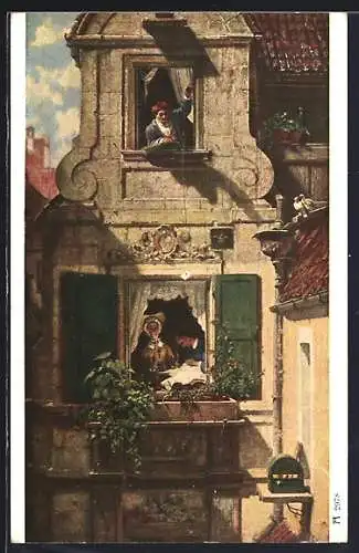 Künstler-AK Carl Spitzweg: Liebespost, Seilwinde