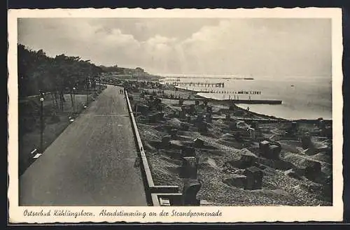 AK Kühlungsborn, Ostseebad, Abendstimmung an der Strandpromenade