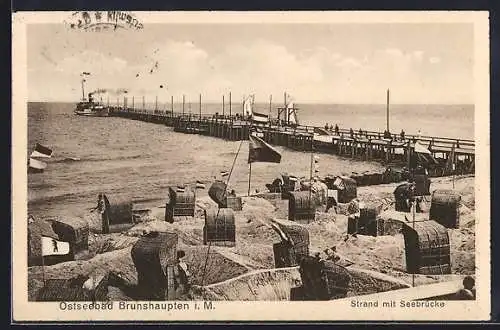 AK Brunshaupten i. M., Ostseebad, Strand mit Seebrücke