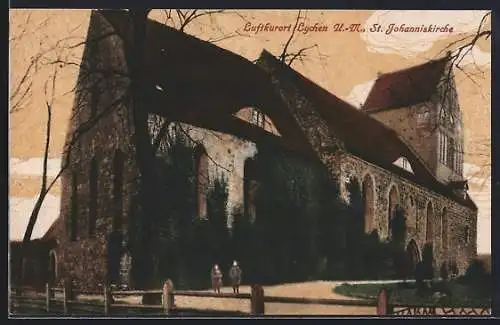 AK Lychen /U.-M., St. Johanniskirche mit Gartenanlagen