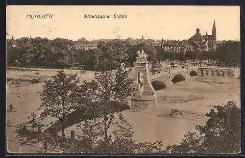 AK München, Wittelsbacher Brücke mit Strassenbahn