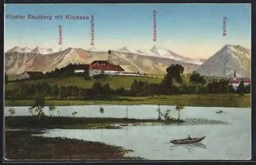 AK Reutberg, Kloster mit Kirchsee und Bergkette