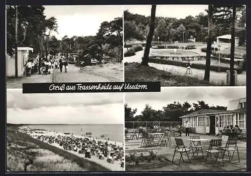 AK Trassenheide /Usedom, Gasthaus mit Aussenbewirtung, Blick auf den Strand