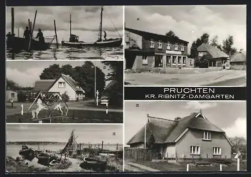 AK Pruchten /Ribnitz-Damgarten, Am Bodden, FDGB-Gasthaus, Partie an der Barthe