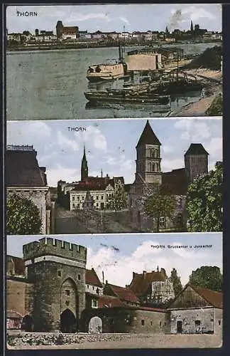 AK Thorn / Torun, Brückentor u. Junkerhof, Wasserpartie