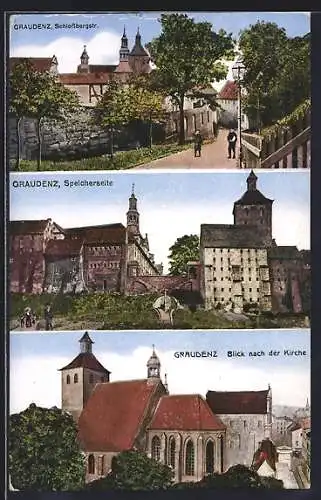AK Graudenz / Grudziadz, Schlossbergstrasse, Speicherseite, Blick nach der Kirche