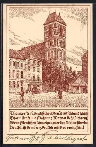 Künstler-AK Thorn / Torun, Blick auf die Jacobikirche