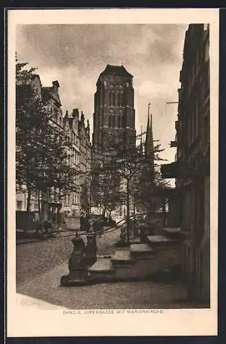 AK Danzig-Gdansk, Jopengasse mit St. Marien