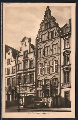 AK Danzig, Gebäude Jopengasse 1 und Zeughaus-Theater