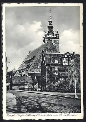 AK Danzig, Grosse Mühle und Glockenturm von St. Katharinen