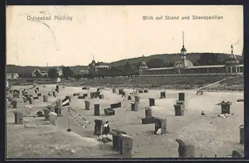 AK Misdroy, Ostseebad, Strand mit Strandpavillon