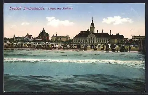 AK Swinemünde, Strand mit Kurhaus