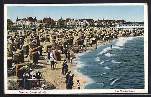 AK Swinemünde, Seebad mit Strandkörben zur Hochsaison