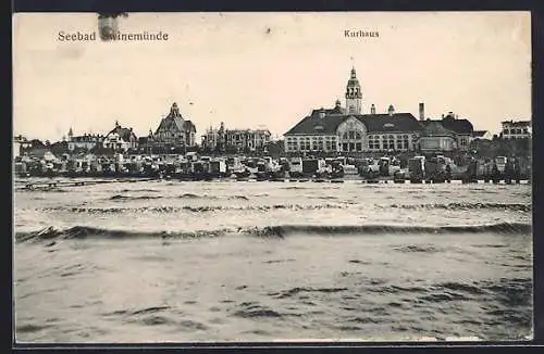 AK Swinemünde, Blick zum Kurhaus vom Strand aus gesehen