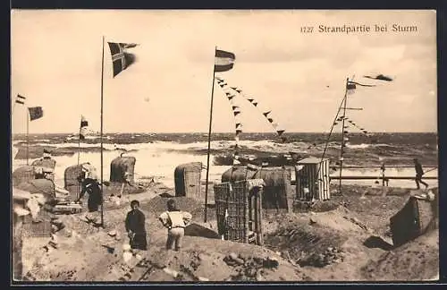 AK Swinemünde, Strandpartie bei Sturm