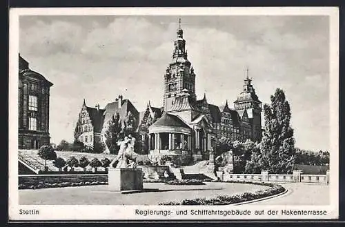 AK Stettin, Regierungs- und Schiffahrtsgebäude auf der Hakenterrasse