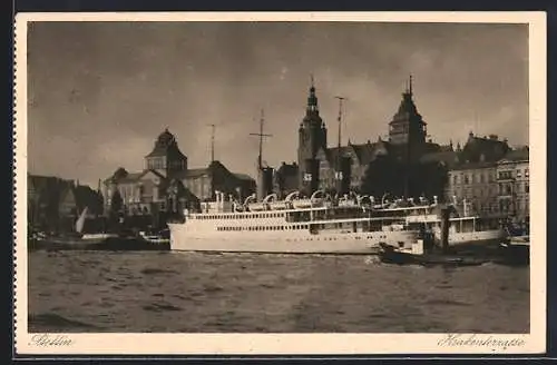 AK Stettin, An der Hakenterrasse mit Dampfer